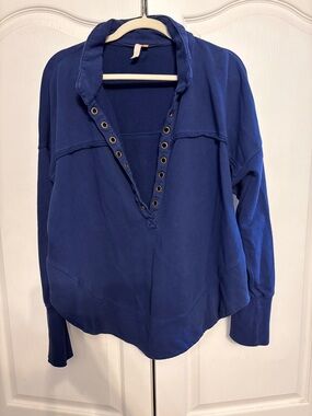 Pilcro Navy Blue Pullover with Grommet V-Placket